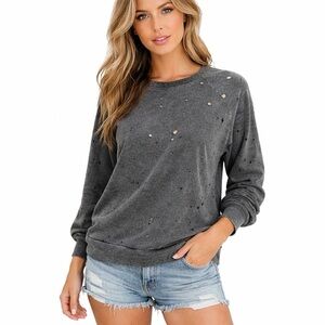Michael Lauren Gray distressed Crewneck Sweatshirt Size S